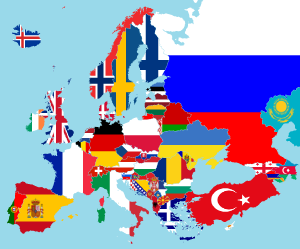 Euro English - Map of the EU With Different Flags