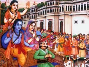 Diwali Celebration - Lord Rama and His Wife Sita Leaving In Horse drawn Carriage