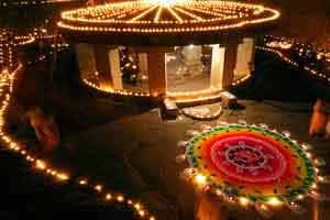 Diwali Celebration - Rangoli Outside Lit Temple