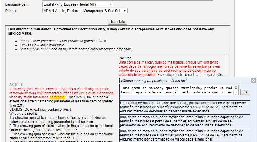 Patent Machine Translation - WIPO Translation Suggestions