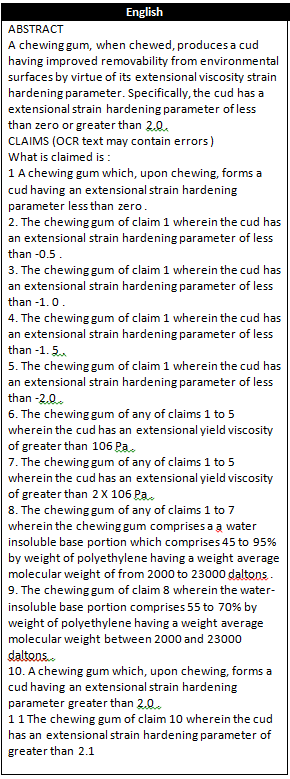 Patent Machine Translation - English Chewing Gum Patent