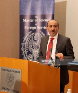 President Ahmad al-Jarba giving a speech at Georgetown university