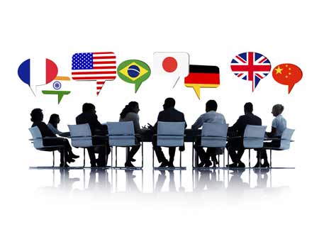 Global Business Language - Silhouettes of people speaking different languages